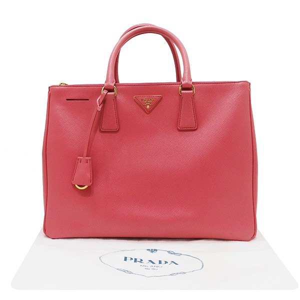 Prada Saffiano Lux pink tote with gold triangle logo BN1786