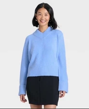 Women's Cozy Knit Boxy Pullover Sweater - A New Day Blue XS