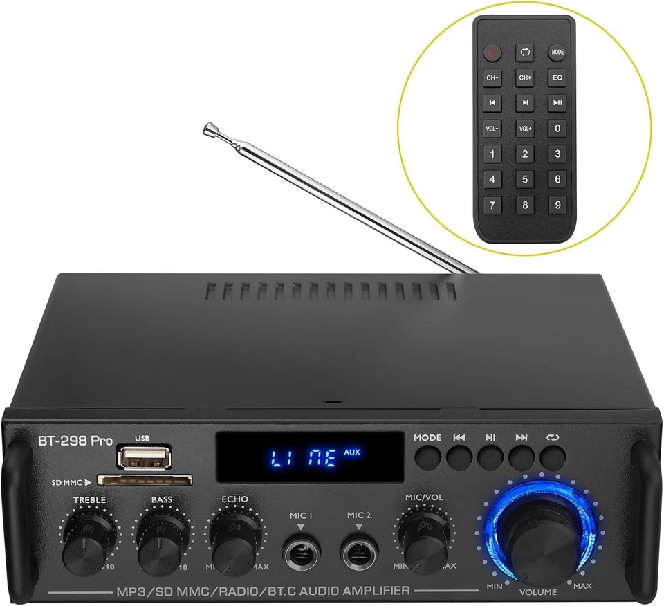 Audio Verstärker Stereo 50Wx2 Bluetooth FM USB RCA Mikrofon Kabelloser Klang - Bild 3 von 4