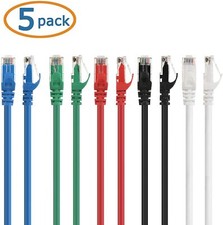 5 Pack Of Cat 6 Ethernet Network Cables 7 Feet Long Each RJ45, NEW