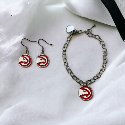 Atlanta Hawks Bracelet and Dangle Earrings-Stainless Steel