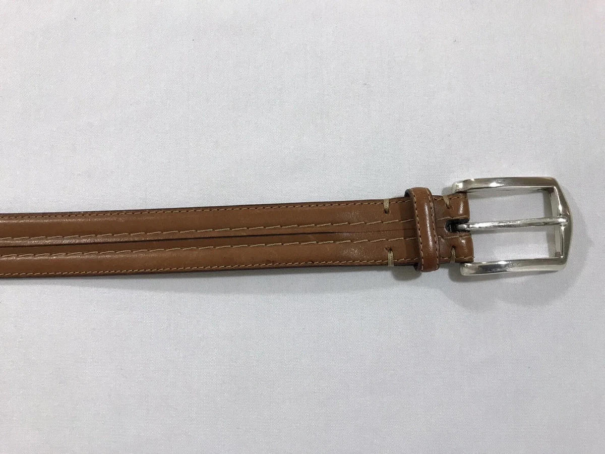 JOHNSTON & MURPHY Stitched Brown Leather Belt w/Silver Tone