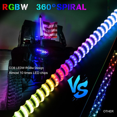 5X 3ft RGB LED Spiral Whip Lights Antenna APP & Remote for ATV UTV Polaris RZR - Bild 9 von 17