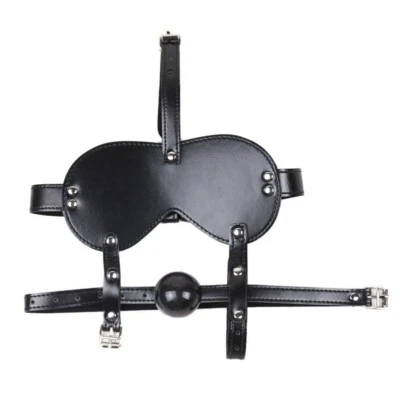 Faux Leather Blindfold Harness Ball Gag Red or Black