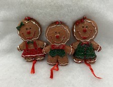 Trio Of Resin Gingerbread Christmas Ornaments 1-Boy And 2- Girls Pre-owned