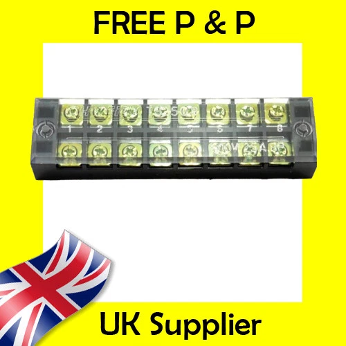 ACTIVATE SENSE AND SECURE 8 Position Dual Row Covered Electric Barrier Screw Terminal Block Strip 600V 15A