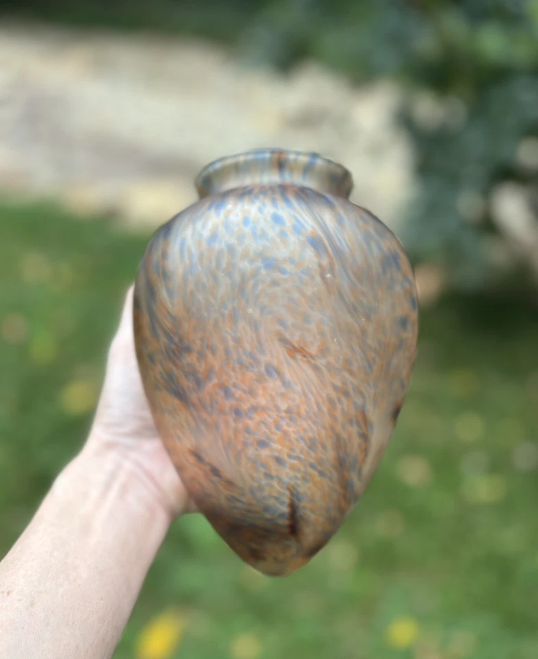 2 Globos antigos de cetim francês manchado Art Deco Pate De Verre 7,5” - Imagem 4 de 4