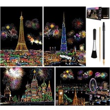 Rainbow Scratch Art Painting Paper A4 for Adult  Kids Night View Scratchboar...