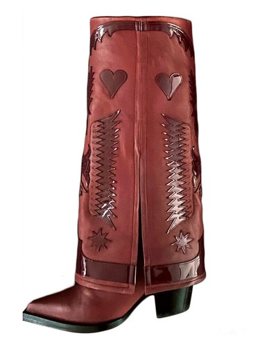 Western Damen spitze Zehenpartie Ritterstiefel Biker okcientes Leder Schuhe Blockabsatz - Bild 11 von 31