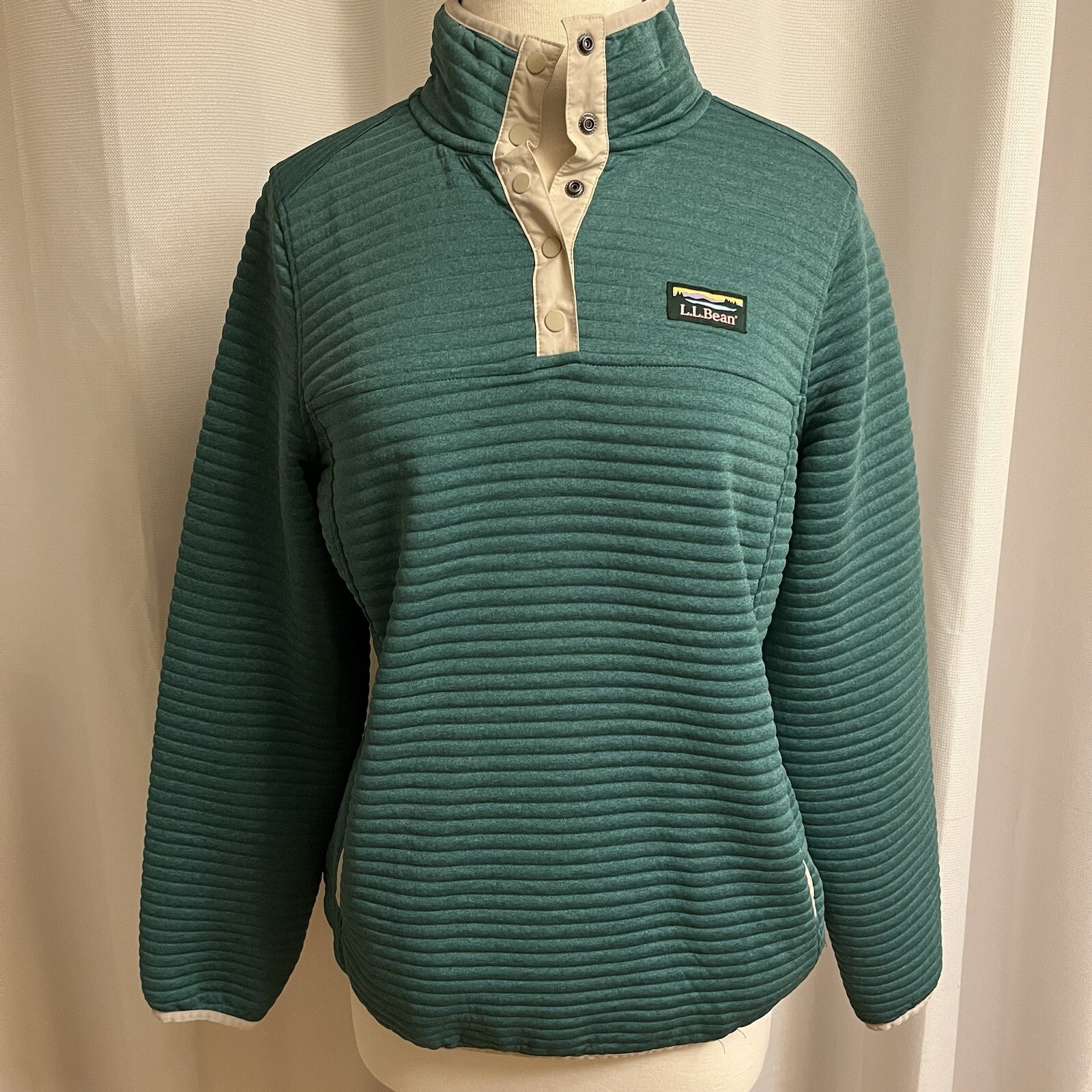 LL Bean Women’s Airlight Knit Pullover Teal M Quilted Quarter Snap Up