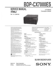 SONY BDP-CX7000ES Blu Ray  DVD Service & Ope...