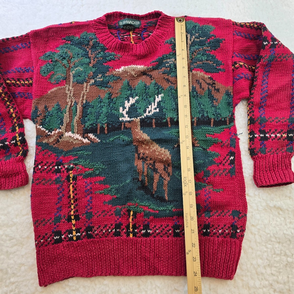 Bushwacker Vintage 80s Sweater Jumper M Yarn Knit Plaid Outdoor