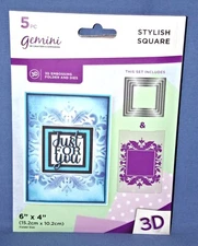 Gemini Stylish Square Dies & 3D Embossing Folder 5 pc Set Crafters Companion New