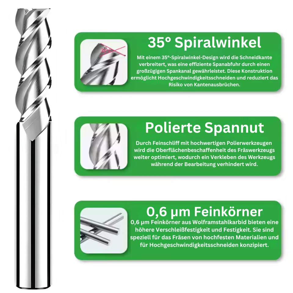 VHM Alufräser DLC- Ø1-20mm Fräser kurz/lang NE-Schaftfräser HPC Fräser Z=3 HRC50 - Bild 4 von 4