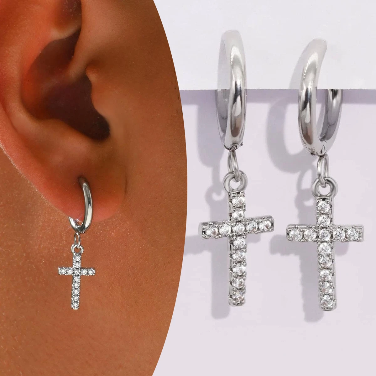 Orecchini Pendenti Lunghi In Acciaio Inox Donna Con Zirconi Neri: Gioielli Eleganti E Ipoallergenici, Regalo Con Sacchetto