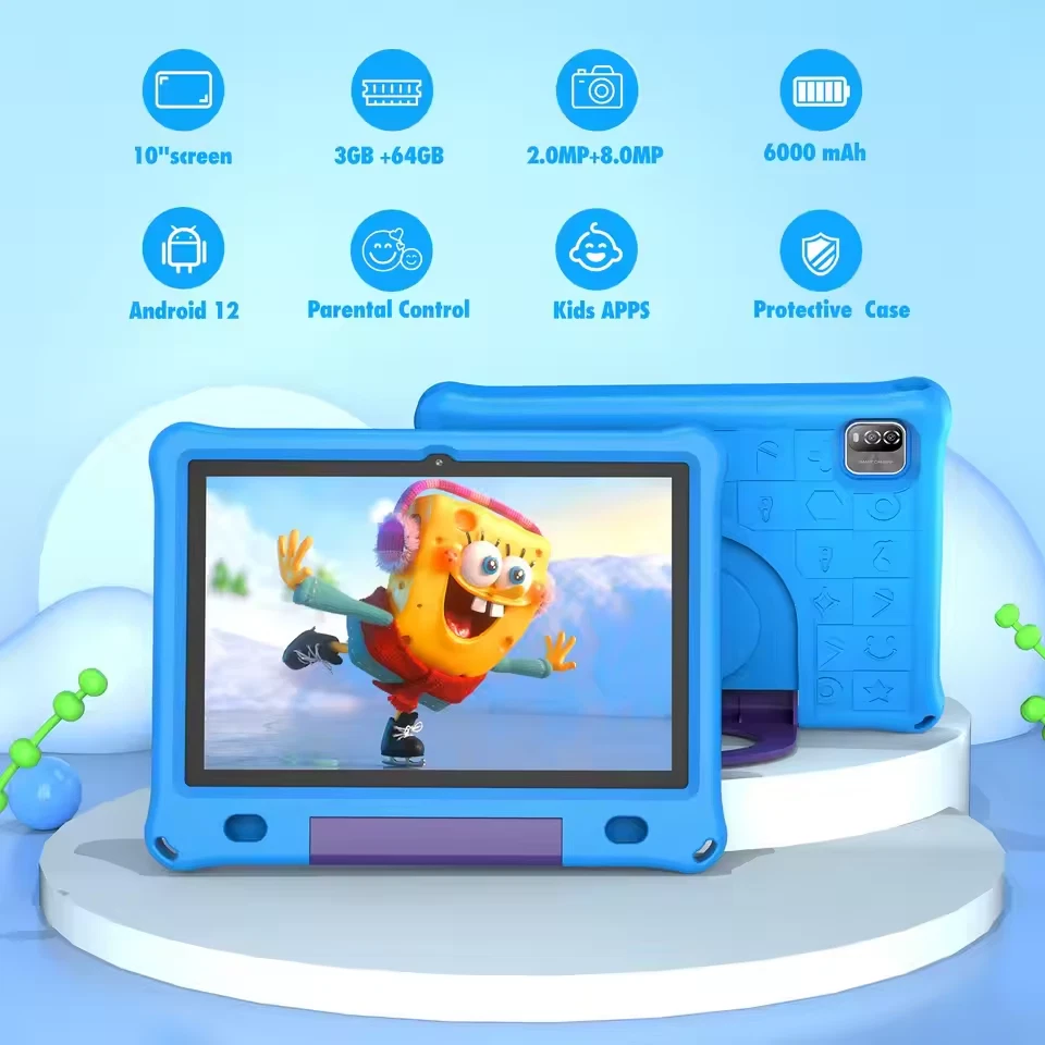10.1-inch Android 12 Tablets Quad Core 3G/32GB WiFi Bluetooth GPS for Kids-Blue - Image 2 of 4