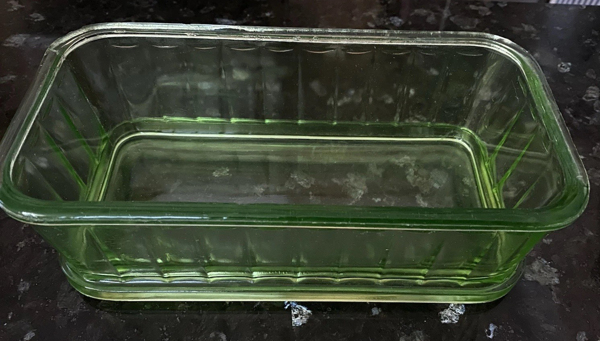 Uranium Glass 8.5” Casserole Bread Loaf Dish Rectangular