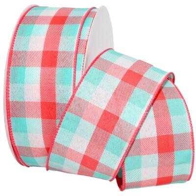 Morex Aqua Pink White Wired Taffeta 2.5'' x 50 Yards Tres Chic Wedding Ribbon