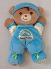 Fisher Price 10" Babys First Bear Blue Rattle Plush 2008 Doll Embroidered Eyes