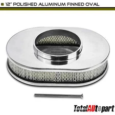 12"x2" Polished Aluminum Full Finned Oval Engine Air Cleaner Kit with Flat Base