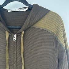 Michael Stars Women's Stripe L'slv Zip Up Hoodie with Sweater Trim Woman s M L g