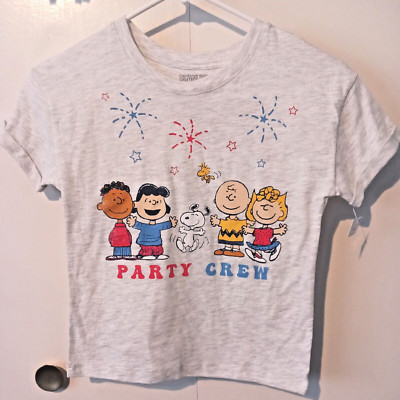 Peanuts SNOOPY 4th of July Party Crew America Kids 7-8 Short Sleeve T-Shirt NWT