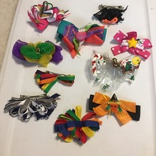 Boutique Girls Handmade Fabric Hair Bow Lot of 10 Clips