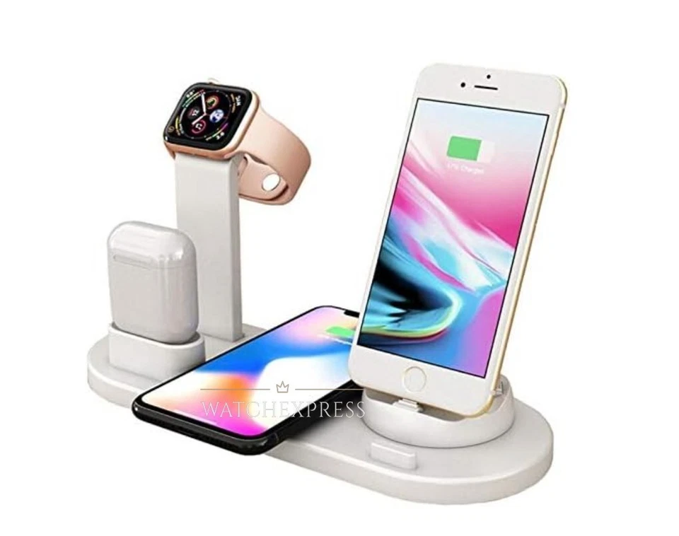 STAZIONE DI RICARICA 4 IN 1 WIRELESS USB QI SMARTPHONE AURICOLARI SMARTWATCH - Immagine 3 di 4