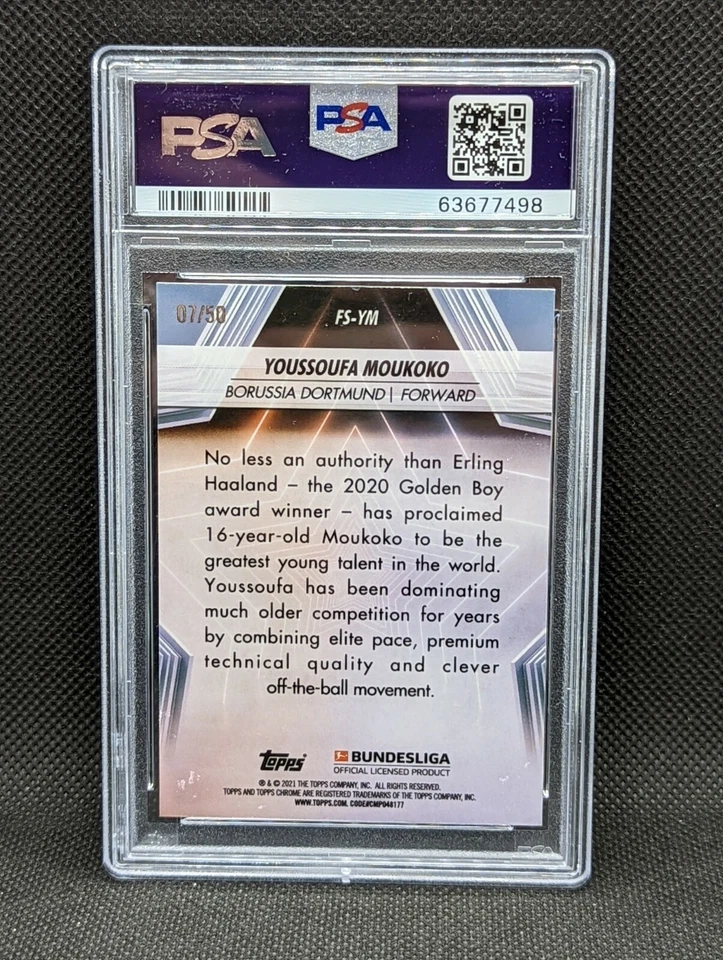 2020 Topps Chrome Bundesliga Sapphire Future Stars - Orange Moukoko RC /50 PSA 9 - Image 2 of 2