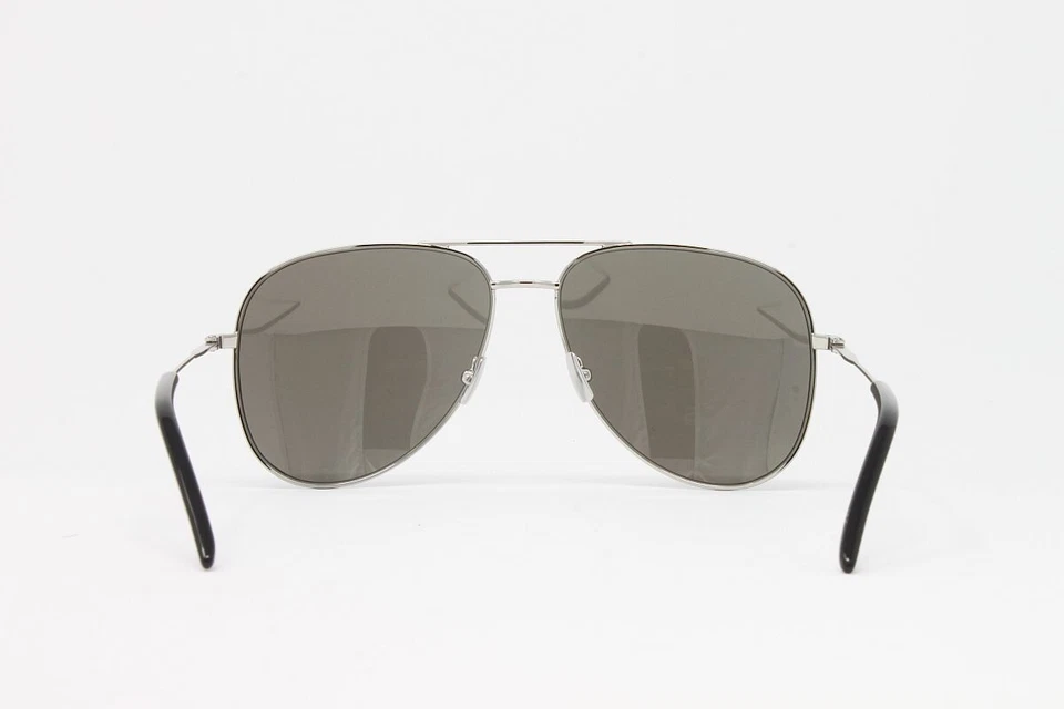 Gafas de sol Saint Laurent unisex aviador clásicas 11 032 plateadas 59 mm lentes azules NUEVAS Foto 4 de 4