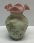 VTG Fenton Art Glass Burmese Vase with Butterfly 95th Anniversary Signed No 473