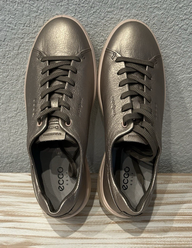 ECCO Women's HydroMax Tray Golf Shoe Gray Metallic Leather EU 41 US 10-10.5 NIB - Afbeelding 2 van 7