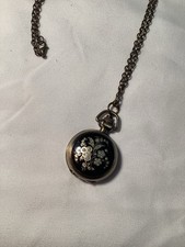 Pocket Watch Necklace Flowers Long Chain Accessories Not Checked If Working