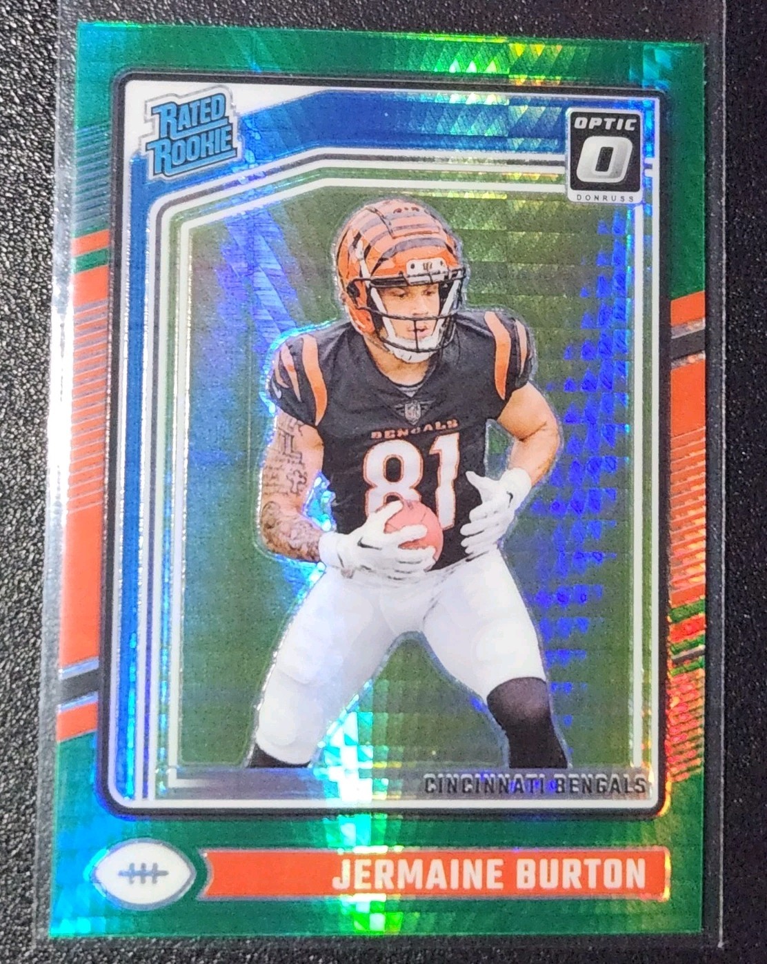 2024 Panini NFL Optic #251 Jermaine Burton Rated Rookie Green Hyper Prizm Bengal