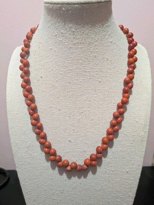 Antique Mediterranean Coral Necklace 18'' 14k Gold Clasp Rare Serpentine Pattern