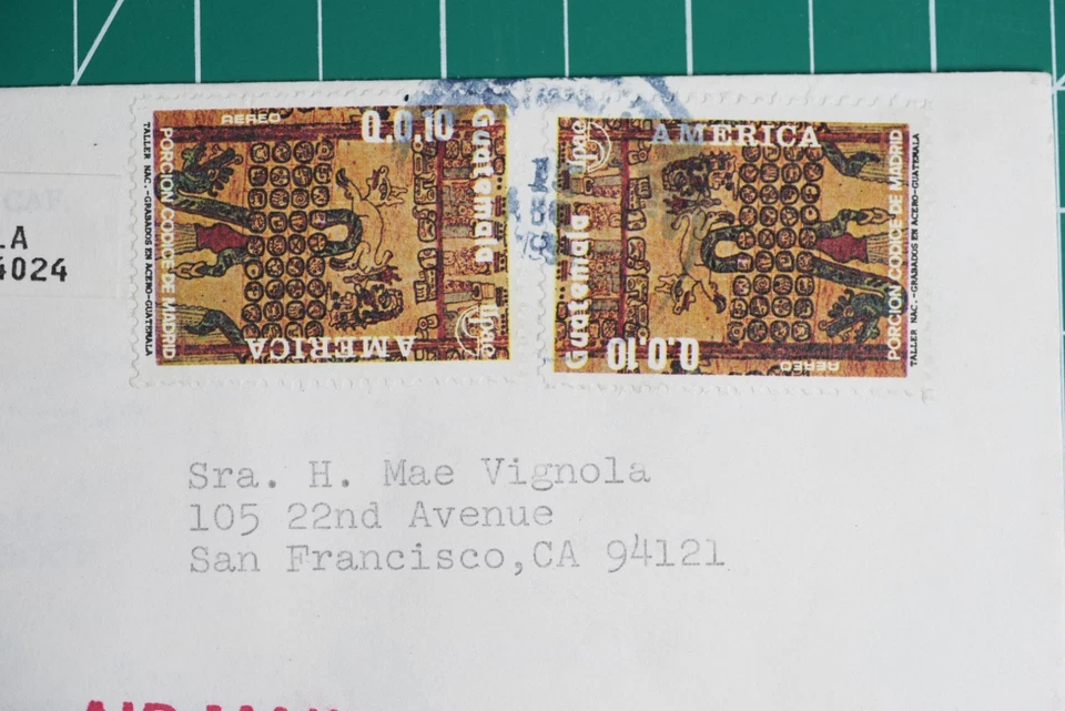 Guatemala 1980s Airmail Cover to USA Mayan Design Stamps APO Miami Military - Image 2 of 3
