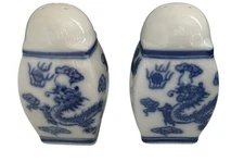 The Bombay Company Asian Garden Salt & Pepper Shaker Set Cobalt Blue Dragons
