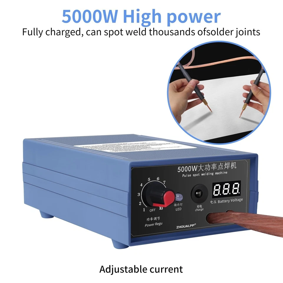 Soldador puntual portátil 5000W, mini soldador puntual a batería ajustable 9 velocidades, puerto... Foto 2 de 4