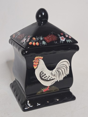 Barattolo Biscottiera con Coperchio Gallo Pollo 11" Alto Nero  - Foto 4 di 12