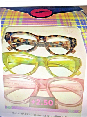 BETSEY JOHNSON 3 PACK PREMIUM READING GLASSES READERS +2.50 LIGHTWEIGHT fASHION