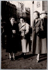 Vtg Snapshot Three Women in Winter Coats Paris Place DE Clichy 1950s
