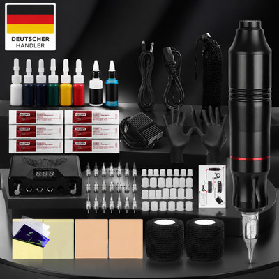 Tattoo Maschine Set 6 Farbtinten Anfänger Kabellos Profi Tattoostift Universal