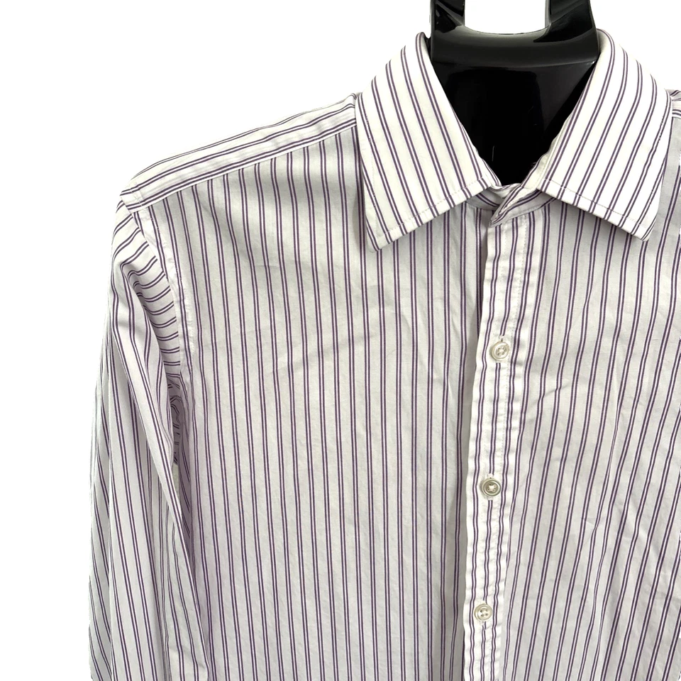 Camisa Turnbull & Asser London Para Hombre Talla 15.5 Manga Larga Púrpura Rayas Inglaterra Foto 4 de 4