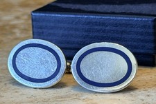 Gemelli ovali vintage Tiffany & Co. argento sterling 925 smalto blu senza iniziali