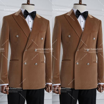 Velvet Men's Suit Prom Evening Double Breasted Tuxedo Jacket Banquet Wedding