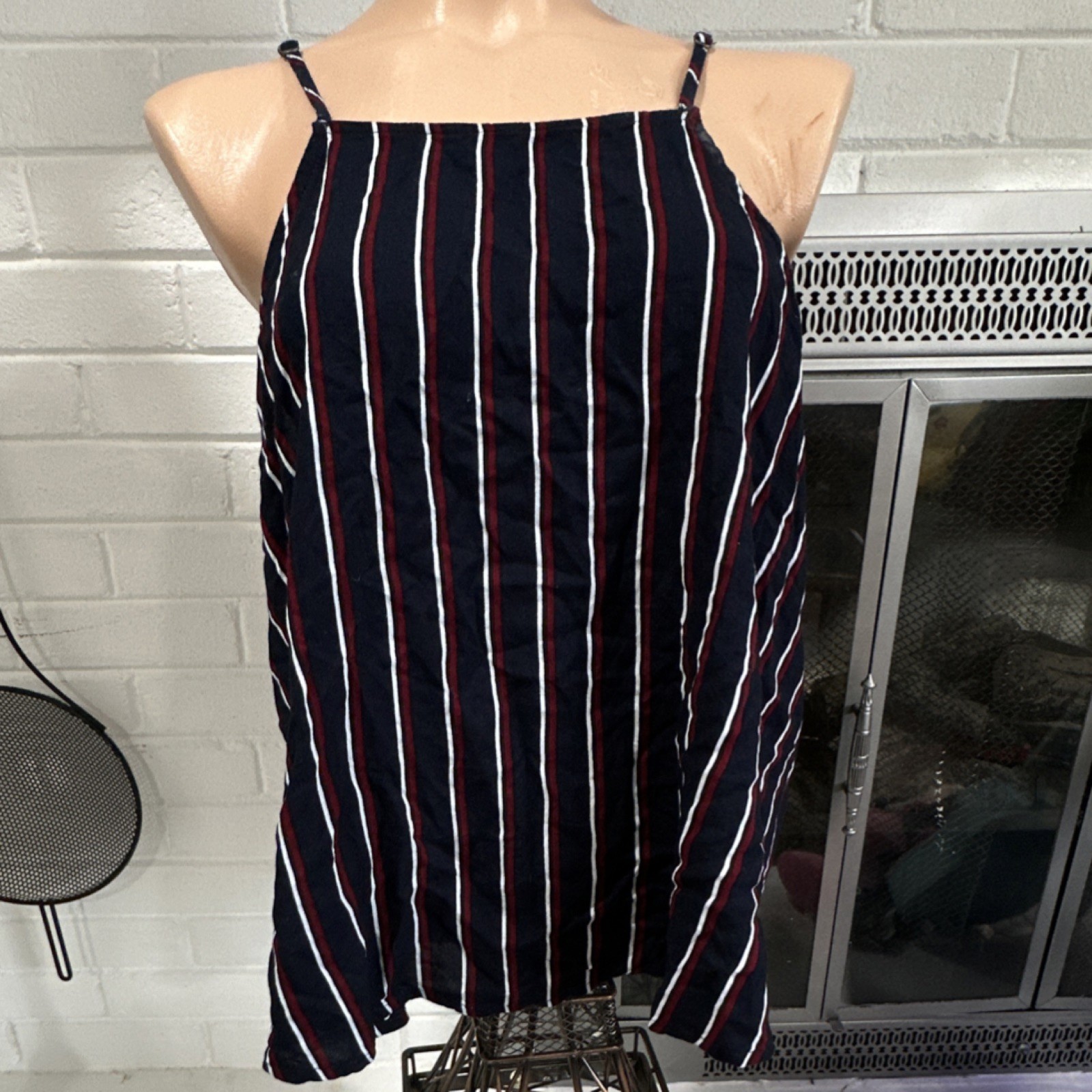 Hollister Women's Striped Spaghetti Strap Tie Back Square Neck Tank Top Size L