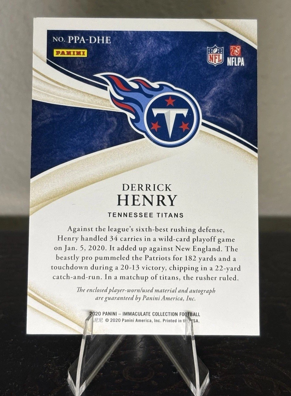 2020 Panini Immaculate Collection Derrick Henry Premium Patch Auto Titans /49 view 2