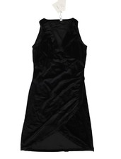 LASHBAIR Dress Womens M Black Velvet V Neck Sleeveless Wrap Bodycon Short Party