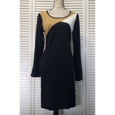 Metaphor Knit Sweater Dress Womens Size Large Black Camel Colorblock Long Sleeve