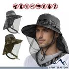 Outdoor Mosquito Sun Hat with Head Net & Neck Flap Wide Brim Cap UV Protection